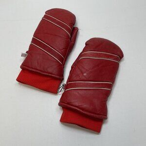 Vintage Gordini Cherry Red Leather Winter Snow Mitt Gloves Mittens Wom Sz L